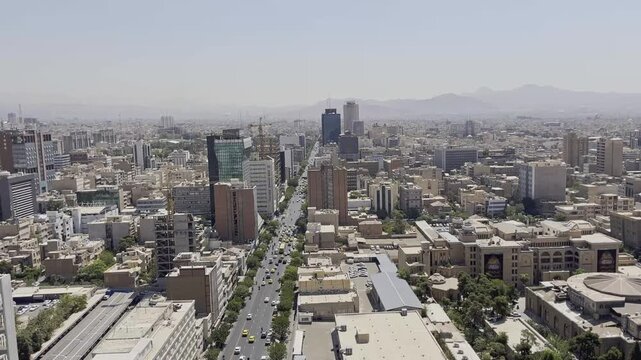 Tehran city skyline showing streets in a summer afternoon day