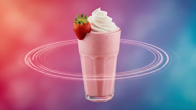 Strawberry milkshake with swirl and berries