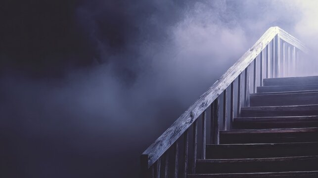 Wooden Staircase Halloween Banner Fading into Darkness ,Happy halloween, halloween banner, halloween banner with copy space for text. 