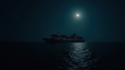 Obraz premium A large cruise ship at night under a bright moon.