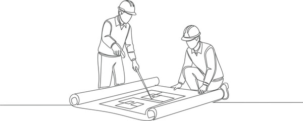 Single Continuous Line Drawing - Manager with Blueprint Design