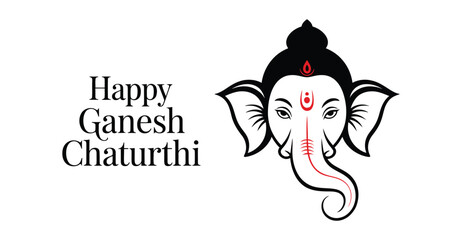 Stylized Ganesh Chaturthi greeting with traditional line art of Lord Ganesha’s face, crown, markings, and Happy Ganesh Chaturthi text