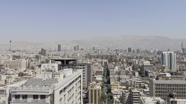 Tehran city skyline showing streets in a summer afternoon day
