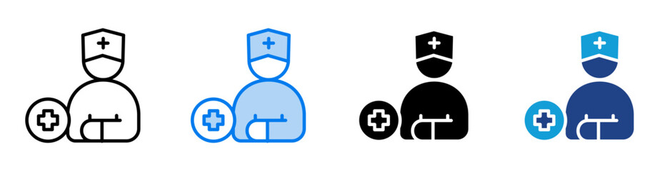 Nurse icon set multiple style collection