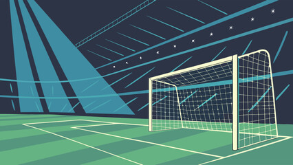 Obraz premium Stylized Soccer Goal on Green Field at Night.