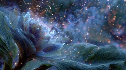 Obraz premium Enchanted Flower with Sparkling Particles and Mystical Background