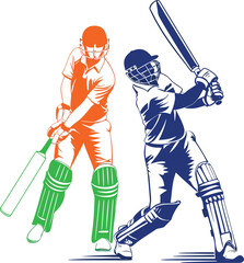 Indian cricketer batting with Indian flag colors in background