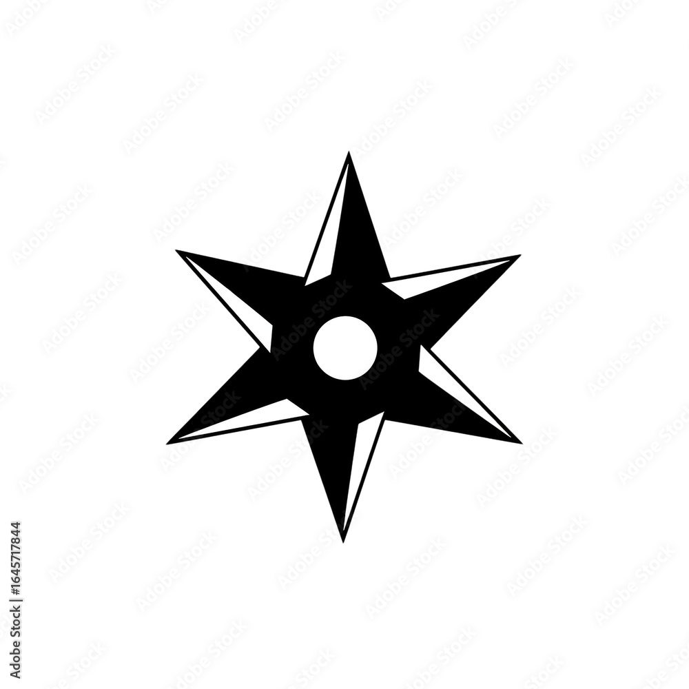 Poster a stark black background provides a dramatic contrast for a precisely rendered white six-pointed geo