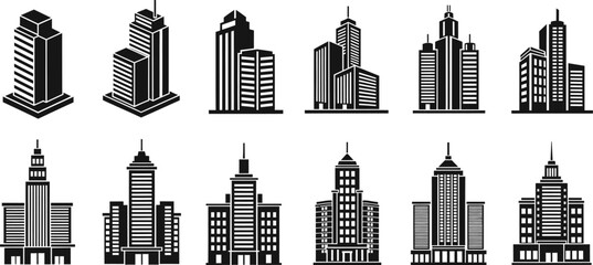 Fototapeta premium Building Icon Vector Set - Apartment, Skyscraper & Architecture