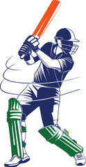 Indian cricketer batting with Indian flag colors in background