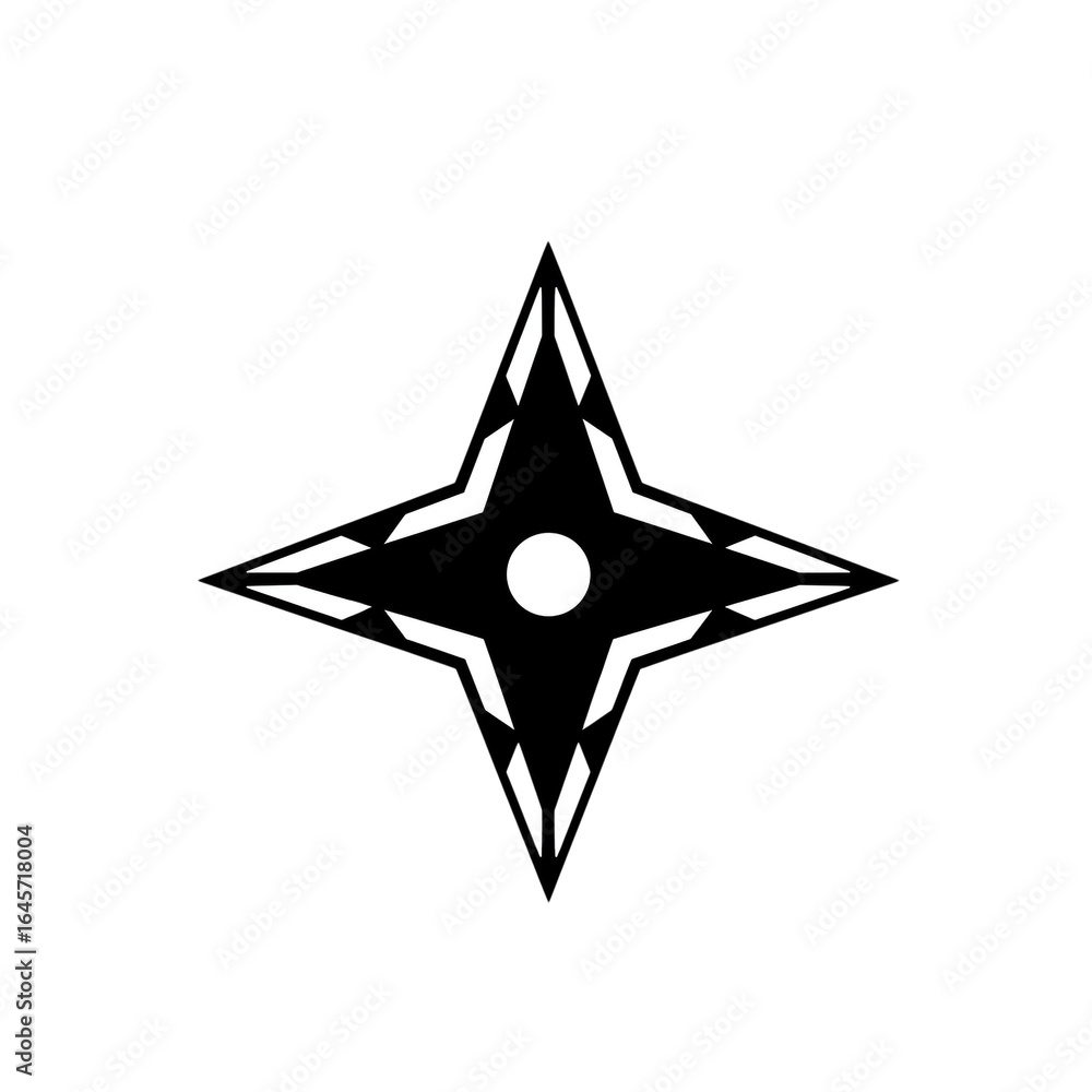 Poster a striking black and white abstract geometric design features a four-pointed star with sharp edges a