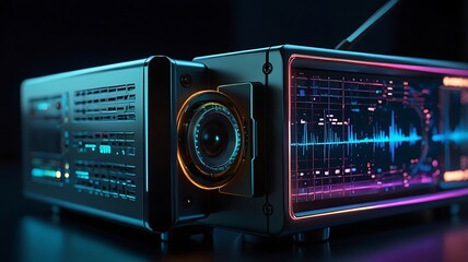 Fototapeta premium Detailed movie-style closeup of a modern futuristic object