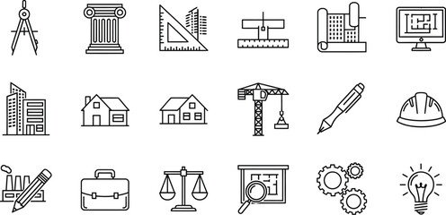 Obraz premium Architecture & Design Isolated Icons - Project, Blueprint & Tools Set