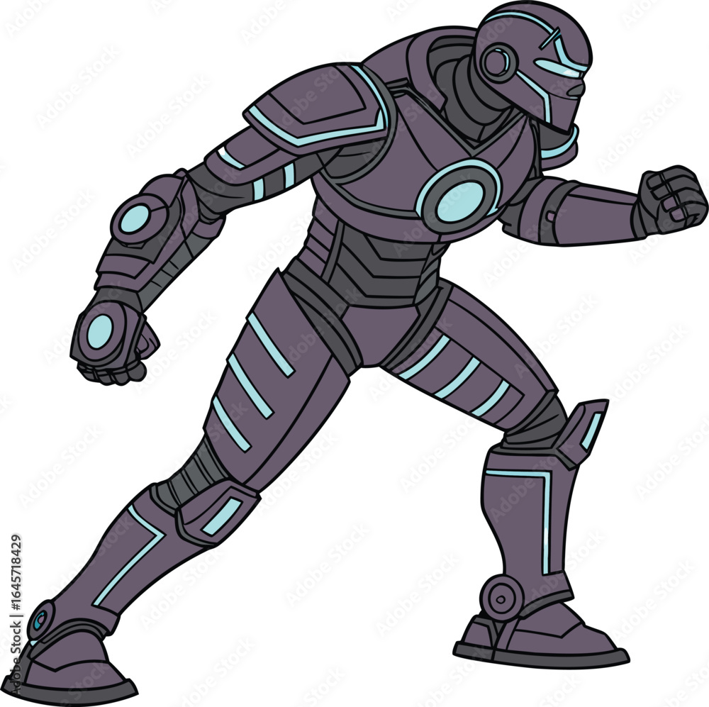 Poster dynamic front view of a powerful futuristic ai combat robot showcasing intricate mechanical details 