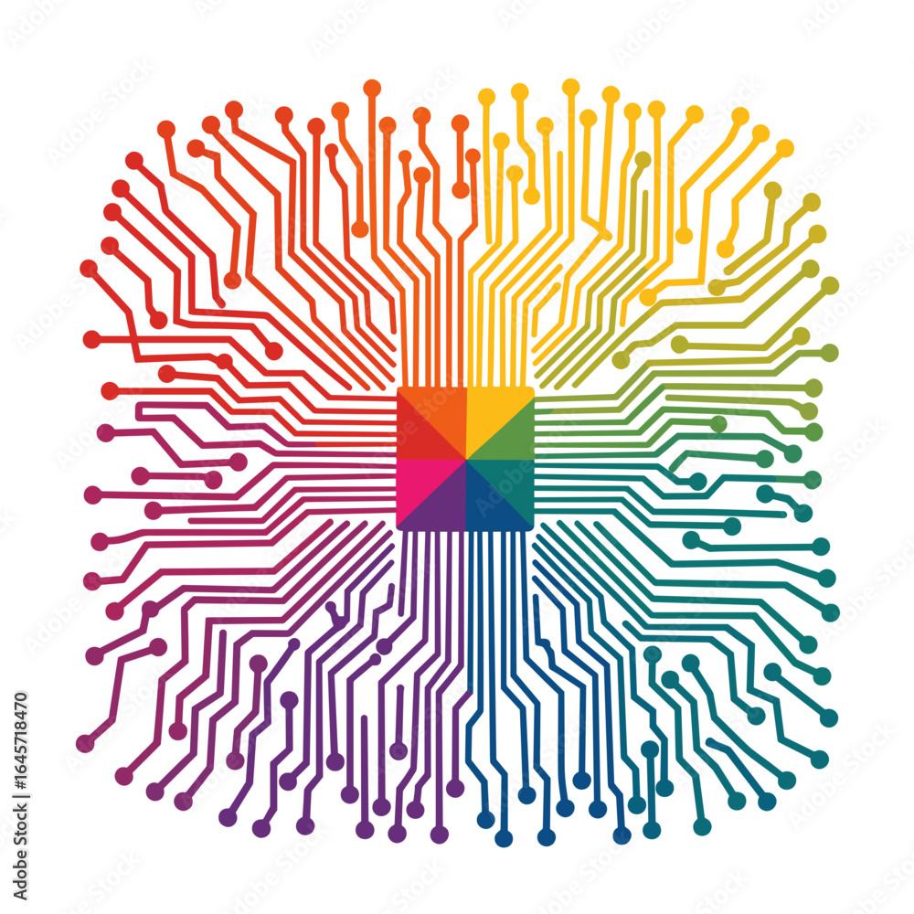 Poster colorful circuit board design with vibrant lines and patterns