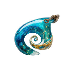 Elegant Teal and Gold Spiral Glass Pendant Necklace