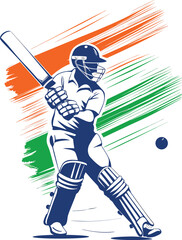 Indian cricketer batting with Indian flag colors in background