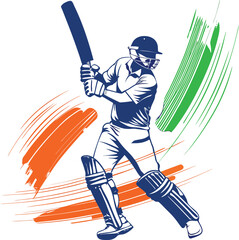 Man cricketer player vector icon and Indian cricketer batting with Indian flag colors in background (3)