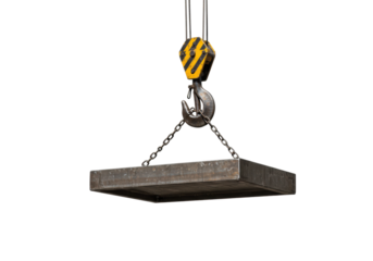 Heavy machinery lifting steel plate construction site industrial equipment outdoor engineering process. Cut out png