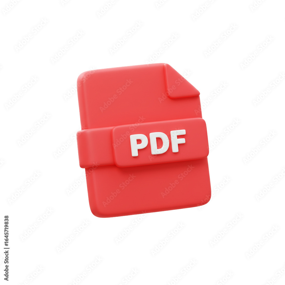 Poster a vibrant red three-dimensional digital document icon, prominently displaying the white 'pdf' text, 