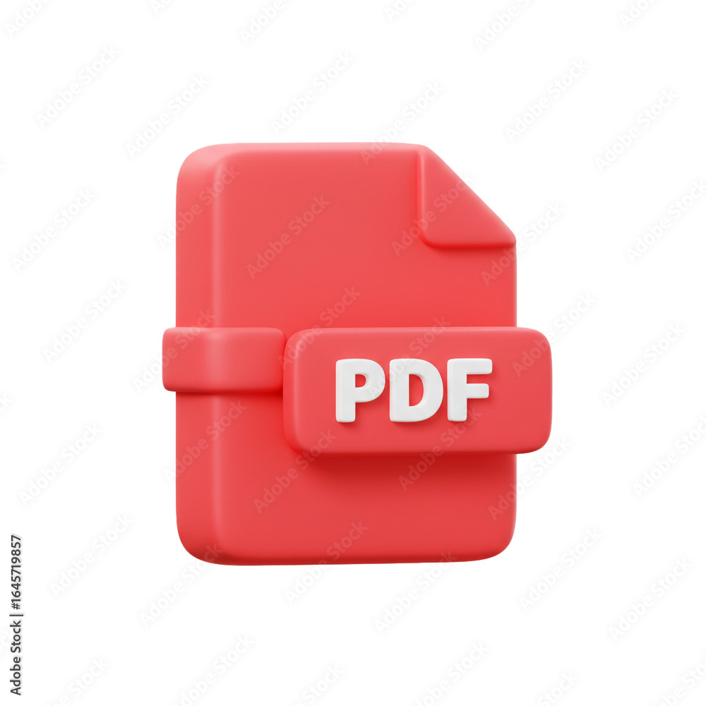 Fototapete a three-dimensional rendering of a red document file icon with the letters 'pdf' prominently display