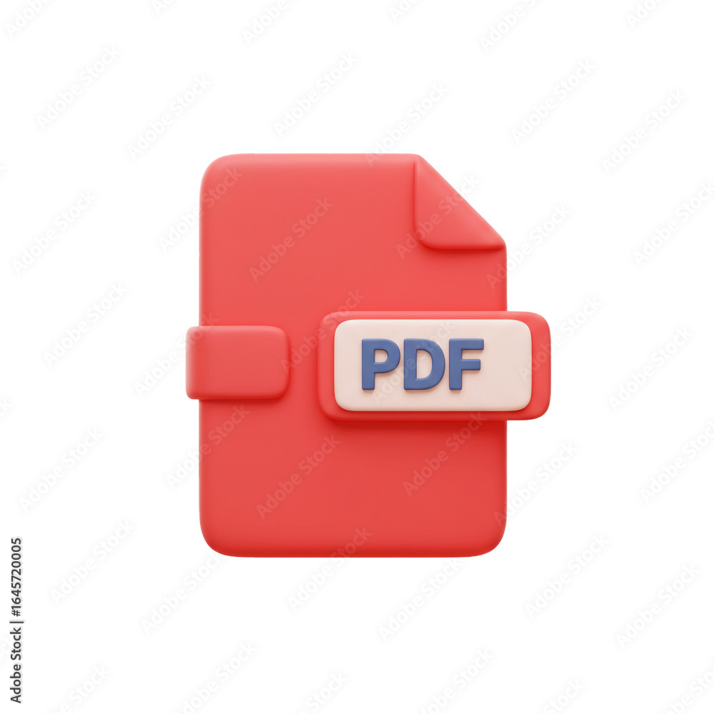 Fototapete a vibrant three-dimensional rendering of a red digital document file icon featuring a prominent whit