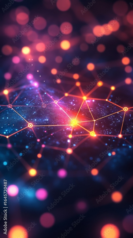 Poster colorful abstract network design showcasing connectivity and digital technology in a vibrant setting