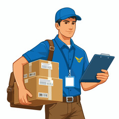 Vector image of a courier carrying a package