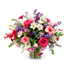 Colorful bouquet of assorted flowers in a glass vase  