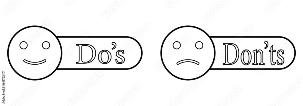 Poster green and red instructional vector icons for dos and don'ts with happy and sad face symbols. ideal f