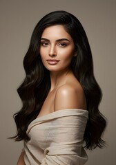 Beautiful Pakistan Indian Latin Super model Holding white cloth skincare glowing girl woman
