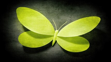 Green butterfly made of leaves on a black background symbol of environmental conservation and summer