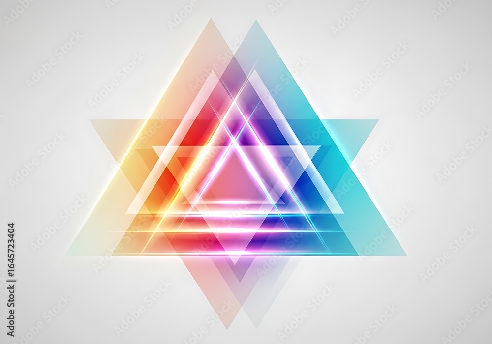Poster iridescent triangle layers overlap in luminous gradient background illustration