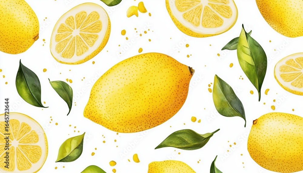 Poster hand-drawn lemon print with fresh lemons and citrus fruits pattern. lemon print. ism lemon pattern. 