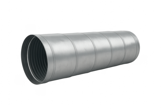 Spiral metal duct pipe on transparent background