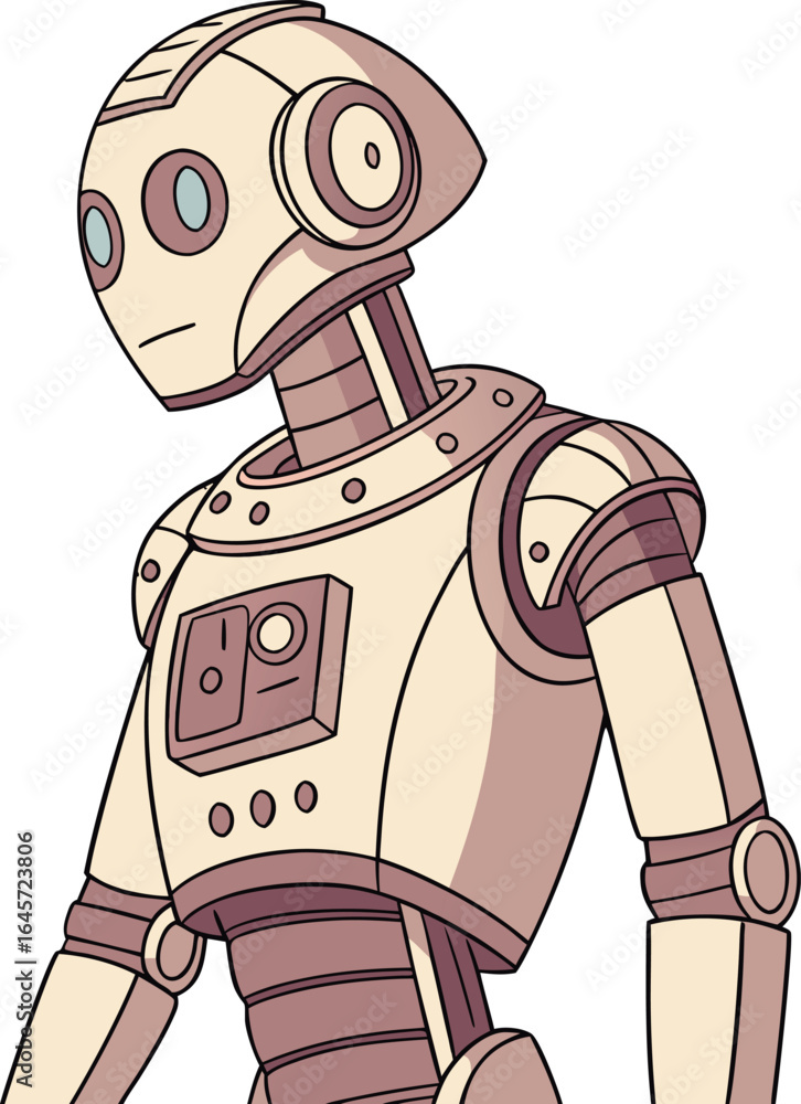 Poster a sophisticated futuristic humanoid artificial intelligence robot rendered in a clean modern vector 