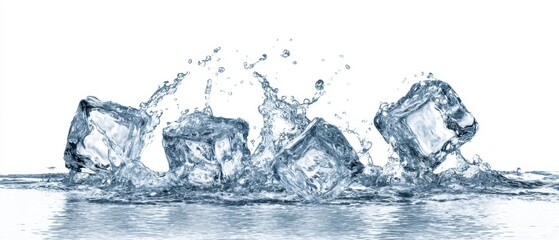 Obraz premium The Ice Cubes in Dramatic Splashing Over a Reflective Water Surface