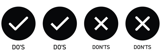 Creative vector illustration of green tick, red cross isolated on transparent background. Art design with text do and dont. Right or wrong. True or false.Do and Dont check tick mark and red cross icon