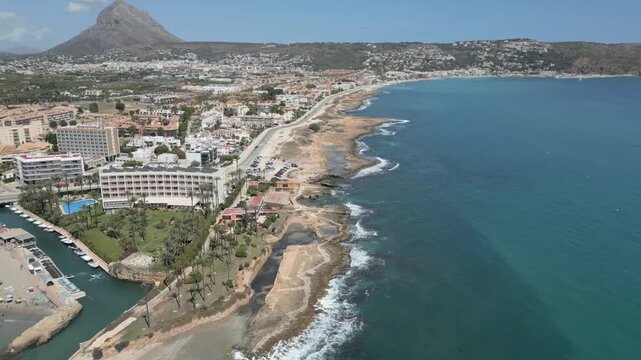 Drone view of Javea at Sunny summer day, Spain, Mediterranean sea