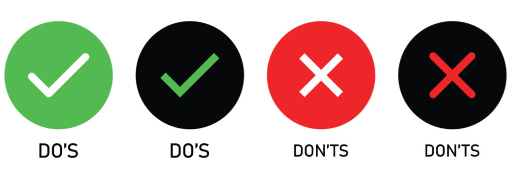 Creative vector illustration of green tick, red cross isolated on transparent background. Art design with text do and dont. Right or wrong. True or false.Do and Dont check tick mark and red cross icon
