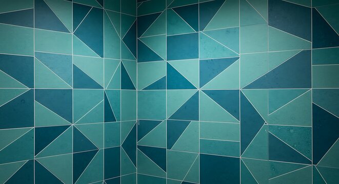 Abstract Geometric Teal Pattern with Triangle and Square Shapes