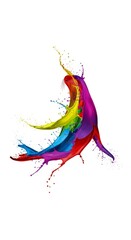 Splashing multicolored rainbow paint shaped like a seal on a solid white background