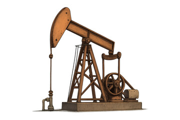 Oil pump jack extracting crude oil with transparent background