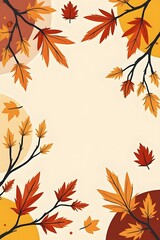 Pop-art autumn scene with colorful leaves in shades of red, yellow, and orange, set against stylized black branches. The abstract background adds depth and vibrancy to the design.