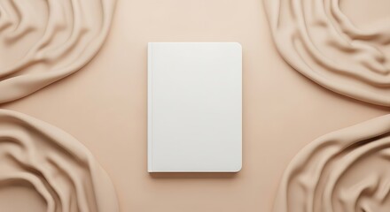 Elegant White Notebook Mockup Surrounded by Flowing Beige Silk Fabric for Creative Writing or Journaling Inspiration