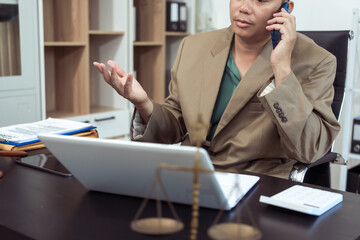 Judge, male lawyer discuss legal services for businessmen, give advice on contracts, plan court...