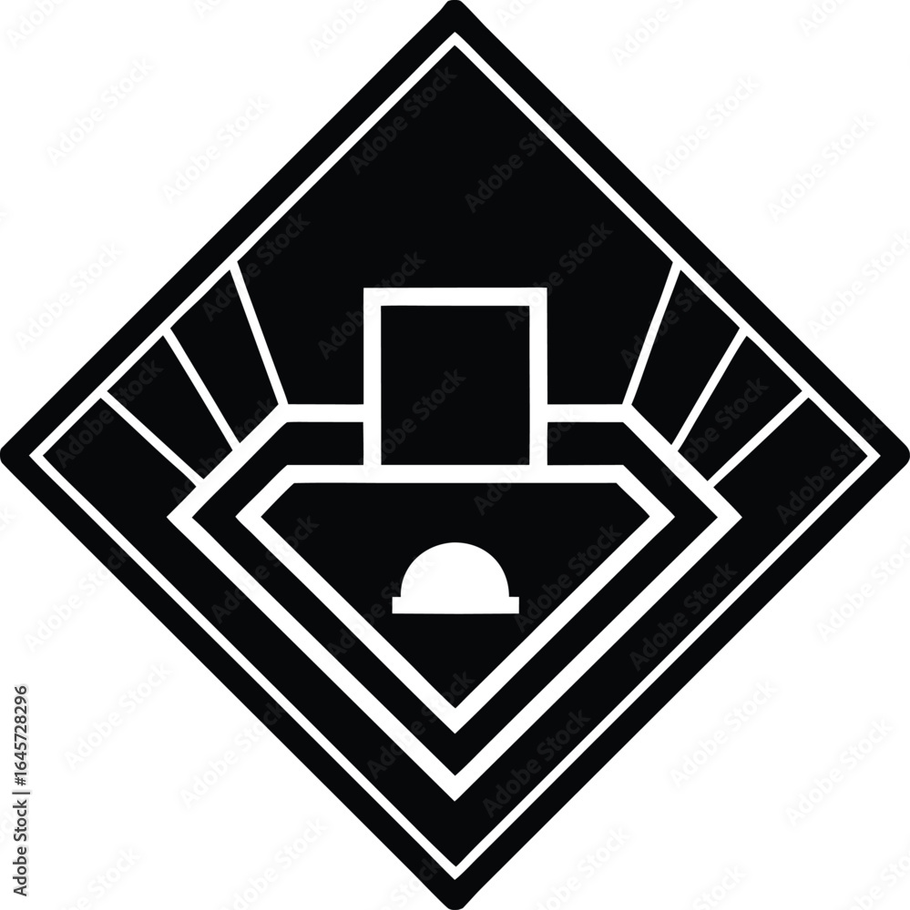 Poster black diamond shape with geometric pattern and archway silhouette isolated on transparent background