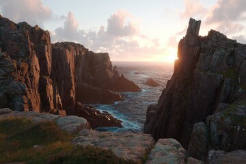 Dramatic coastal cliffs at sunset