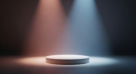 Elegant presentation podium bathed in dual spotlights showcasing product placement and minimalist design for display and marketing campaigns