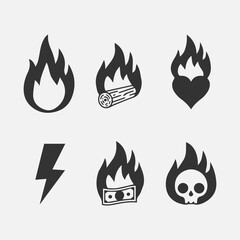 Flame Fire Icon Design Black And White